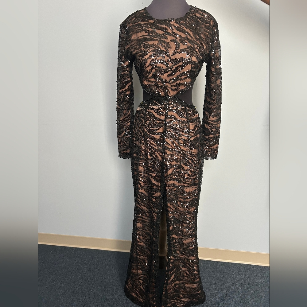 Sequin Animal Print Long Sleeve Jumpsuit